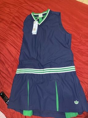 adidas Navy Tank Tennis Dress with Green Accents